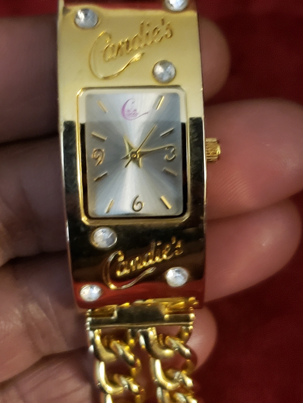 Candies rectangular crystal bracelet watch Gold Crystal Bracelet Watch